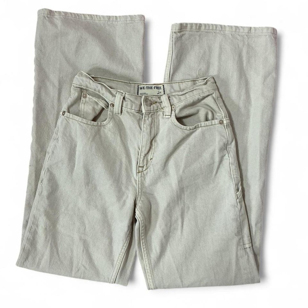 We The Free People Tinsley Baggy Cream Carpenter Jeans Wide Leg Utility Pocket‎